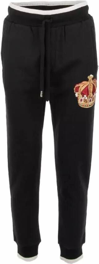 Dolce & Gabbana Zwarte katoenen jeans & broek met kroon patch Black