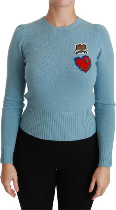 Dolce & Gabbana Blauwe Wol Queen Heart Pullover Sweater Blue
