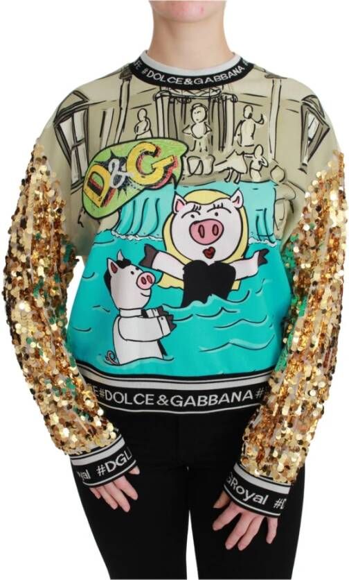 Dolce & Gabbana Varken Pailletten Top Trui Glamoureus en Stijlvol Yellow Dames