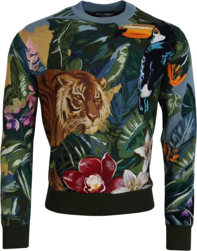Dolce & Gabbana Multicolor Jungle Geborduurde Trui Multicolor Heren