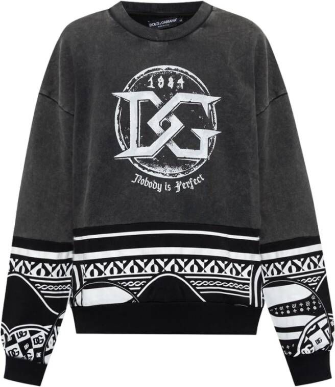 Dolce & Gabbana Geometrische Print Katoenen Sweatshirt Black Heren