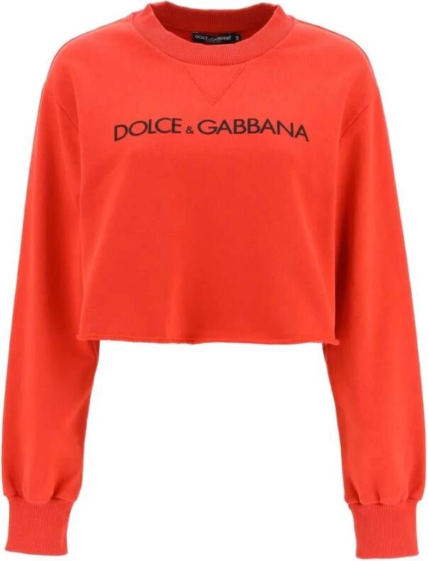 Dolce & Gabbana Comfortabele Katoenen Cropped Sweatshirt Red Dames