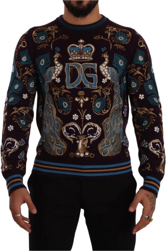 Dolce & Gabbana Geborduurde Cashmere Sweater met DG Crown Brown Heren