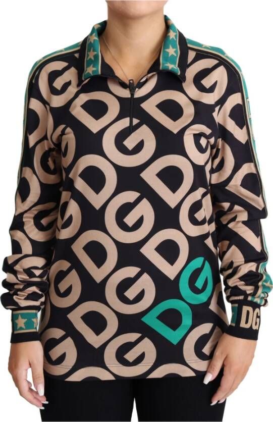 Dolce & Gabbana Multicolor DG Mania Half Zip Pullover Sweater Bruin Dames