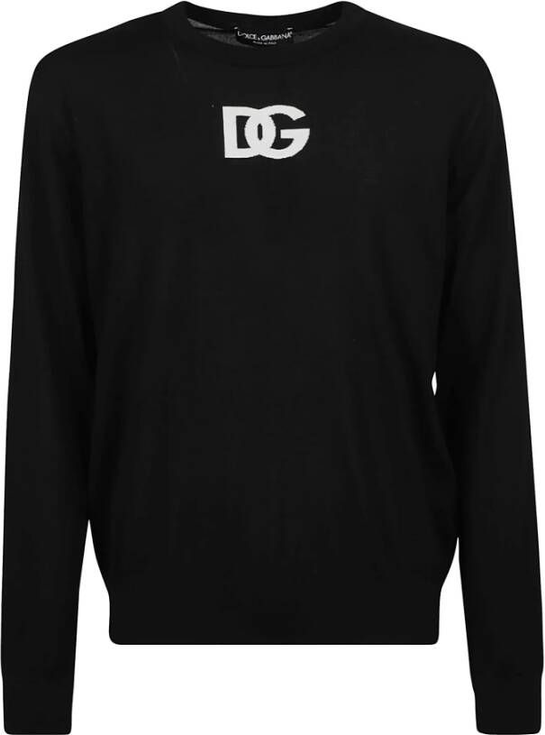 Dolce & Gabbana Logo Intarsia Gebreide Trui Black Heren