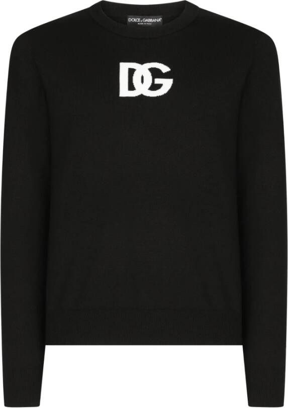 Dolce & Gabbana Gebreide kleding met ronde hals en logo borduursel Black Heren