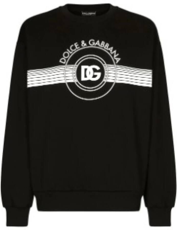Dolce & Gabbana Zwarte Katoenen Logo Print Sweatshirt Black Heren