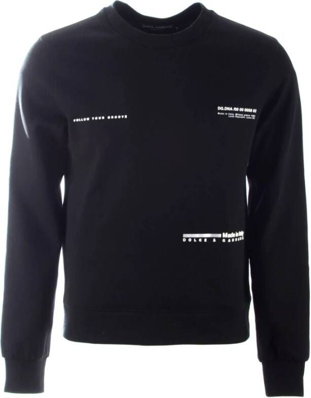 Dolce & Gabbana Zwart Logo Katoen Pullover Sweater Black Heren