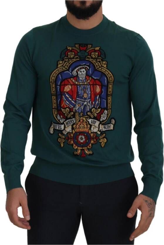 Dolce & Gabbana Groene Henry Viii Crewneck Pullover Sweater Green Heren
