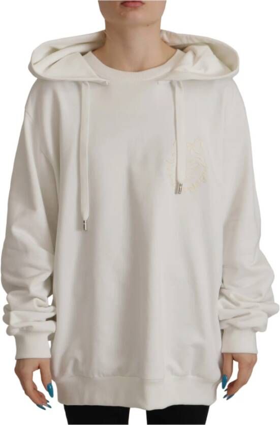 Dolce & Gabbana White Hoodie Pullover Embroidered Sweater Wit Dames