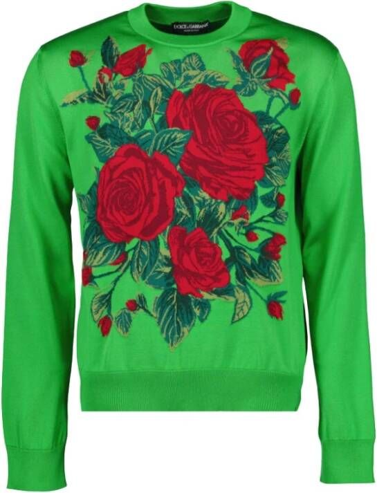 Dolce & Gabbana Trui met rozenprint Green Heren