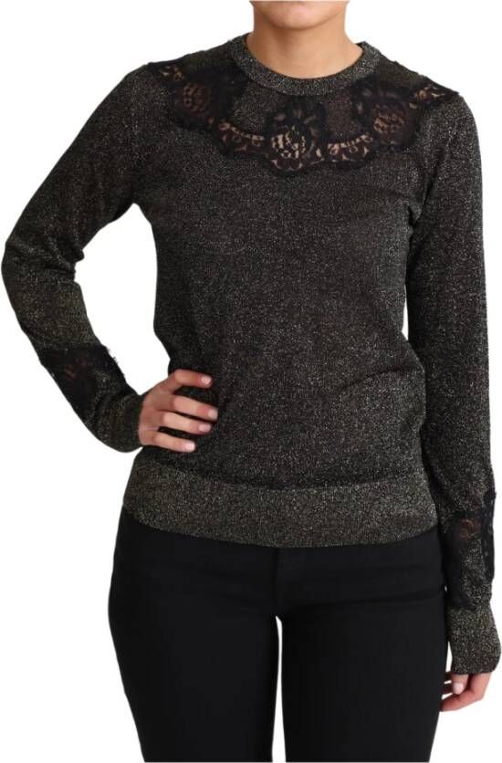 Dolce & Gabbana Goud Zwart Kant Pullover Blouse Tops Sweater Black Dames