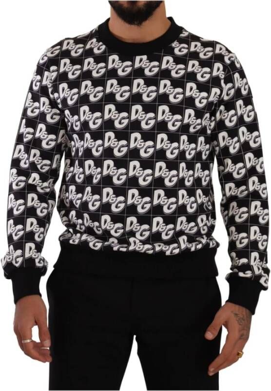 Dolce & Gabbana Black White Cotton DG Mania Logo Pullover Sweater Meerkleurig Heren