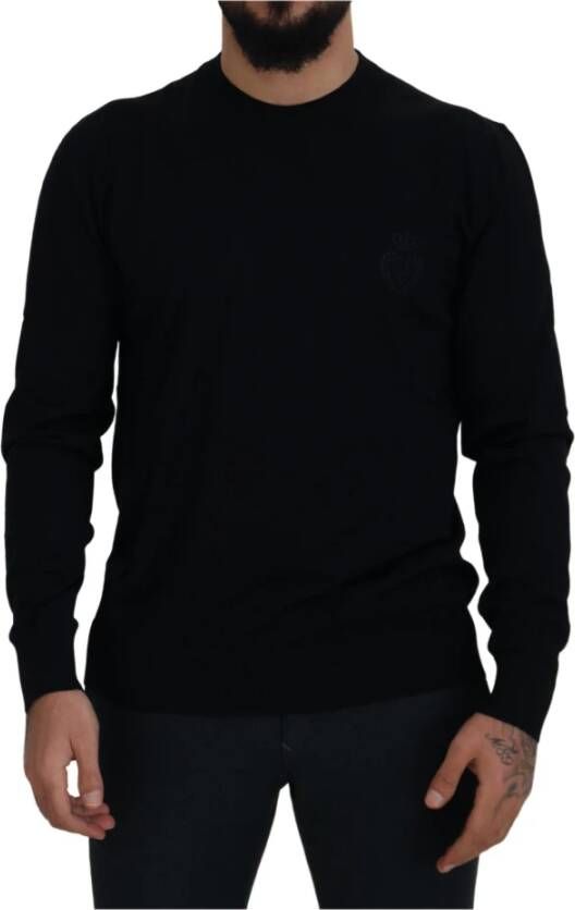 Dolce & Gabbana Luxe Zwarte Virgin Wool Crewneck Sweater Black Heren