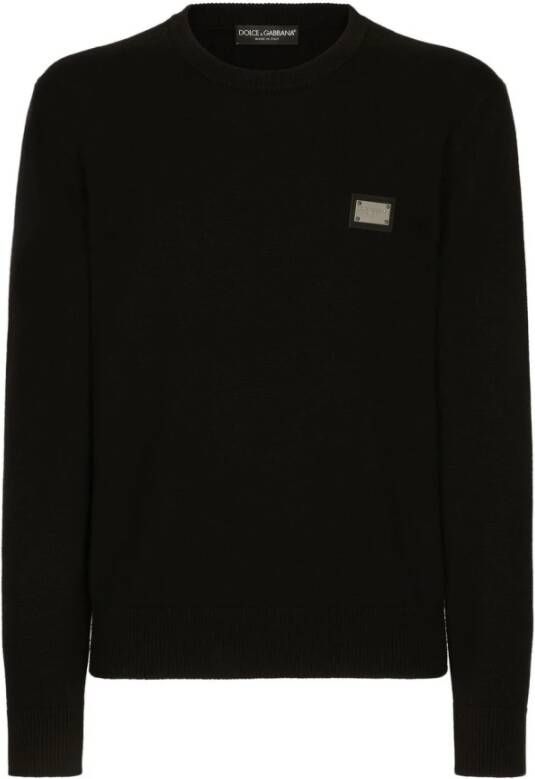 Dolce & Gabbana Zwarte Sweaters Pull Girocollo Black Heren
