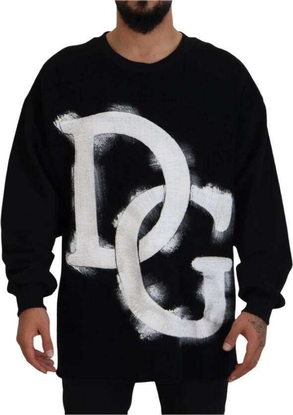 Dolce & Gabbana Zwarte DG Logo Katoenen Pullover Trui Black Heren