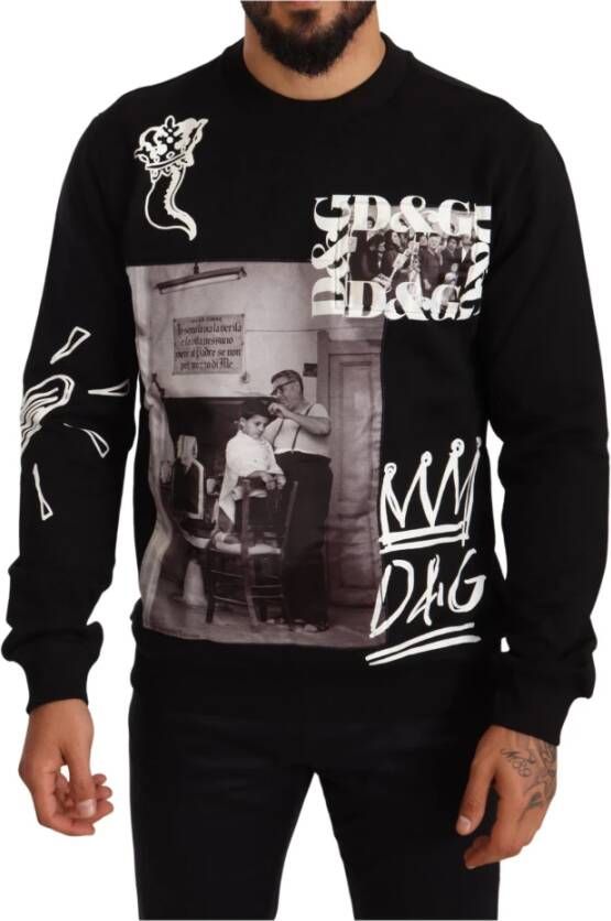 Dolce & Gabbana Black Logo Sicily Crewneck Pullover Sweater Zwart Heren