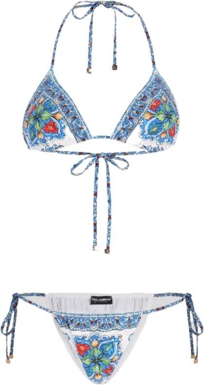 Dolce & Gabbana Maiolica Print Triangel Bikini Blue Dames