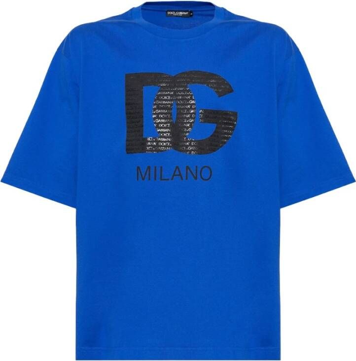 Dolce & Gabbana Logo Print Blauwe Crewneck T-Shirt Blue Heren