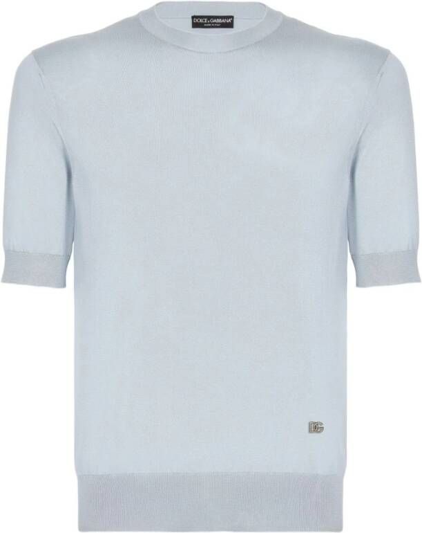 Dolce & Gabbana Luxe Zijden T-Shirt in Blauw Poeder Gray Heren