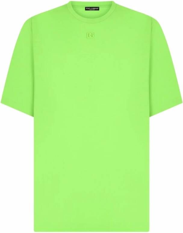 Dolce & Gabbana Korte Mouw T-Shirt Groen Metalen Logo Italiaans Polyester Green Heren