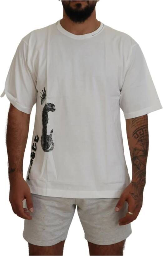 Dolce & Gabbana Wit Bedrukt Heren T-shirt met Korte Mouwen White Heren