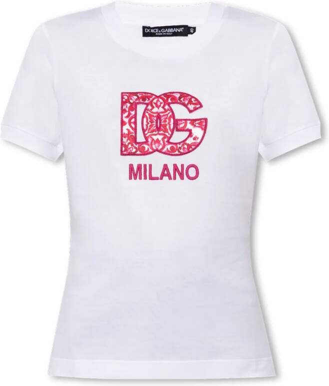 Dolce & Gabbana Logo-Print T-Shirt in Rood en Wit White Dames