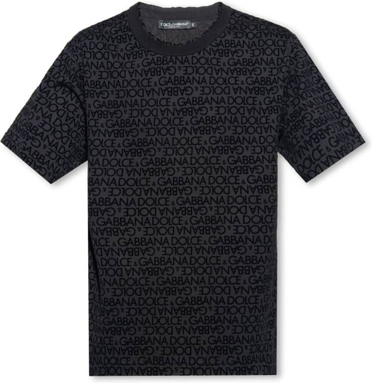 Dolce & Gabbana Zwarte T-shirts en Polos met Girocollo Flock MC Black Heren