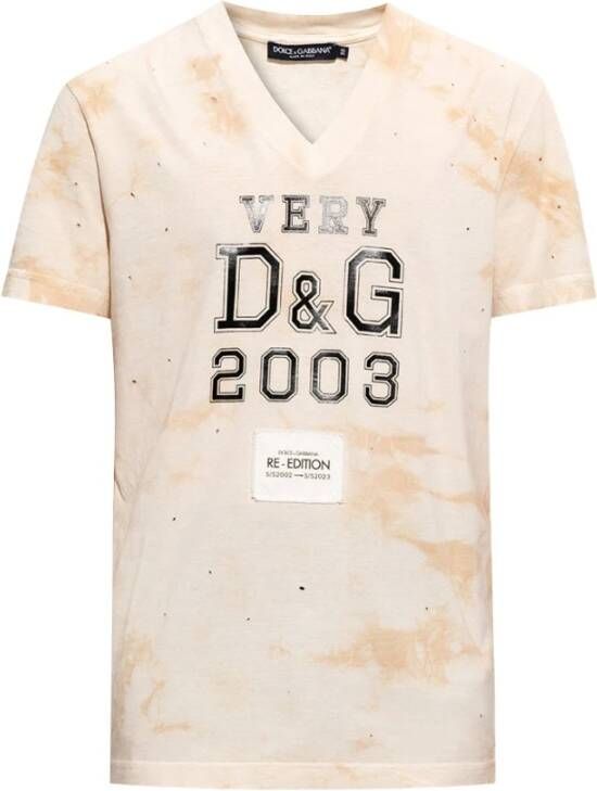 Dolce & Gabbana T-shirt 'Re-Edition S S 2002' collectie Beige Heren