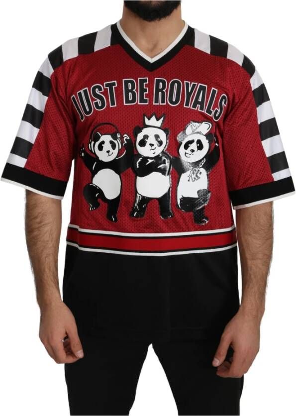Dolce & Gabbana Rood Zwart Oversize Panda T-Shirt Black Heren