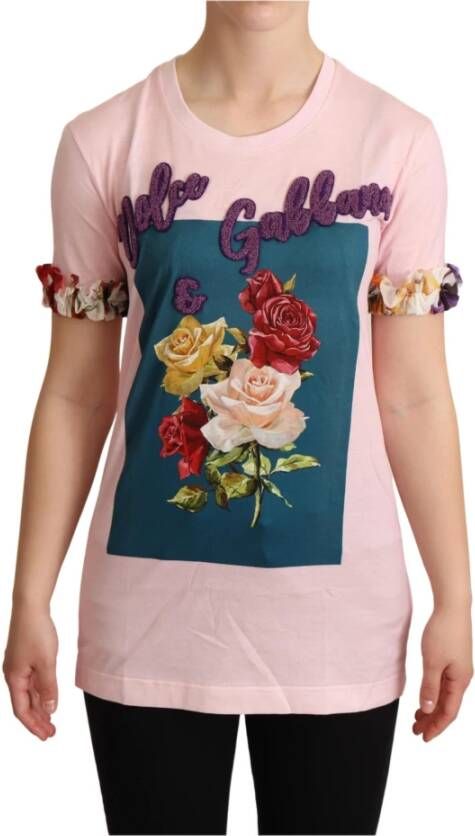 Dolce & Gabbana Roze Bloemen Crewneck T-shirt Pink Dames