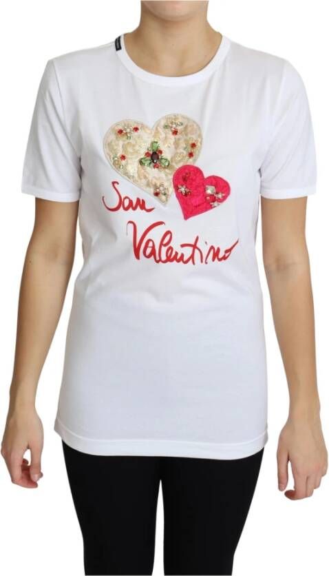 Dolce & Gabbana Witte T-shirt met hartkristallen White Dames