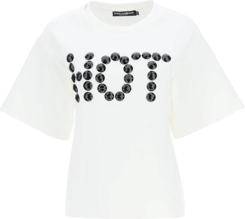 Dolce & Gabbana Prachtig Wit T-Shirt met Studs White Dames