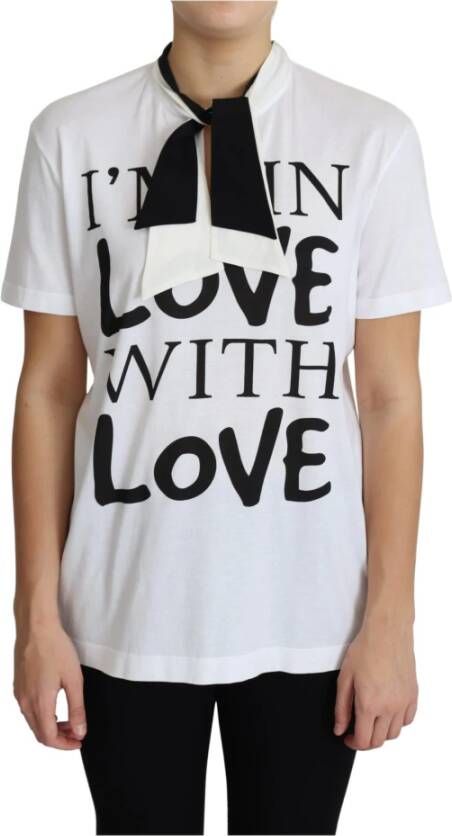 Dolce & Gabbana Witte Katoenen Zijden I'm In Love Top T-shirt White Dames