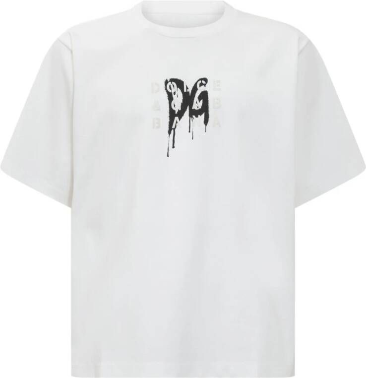 Dolce & Gabbana Wit Logo Print Katoenen Crewneck T-shirt White Heren