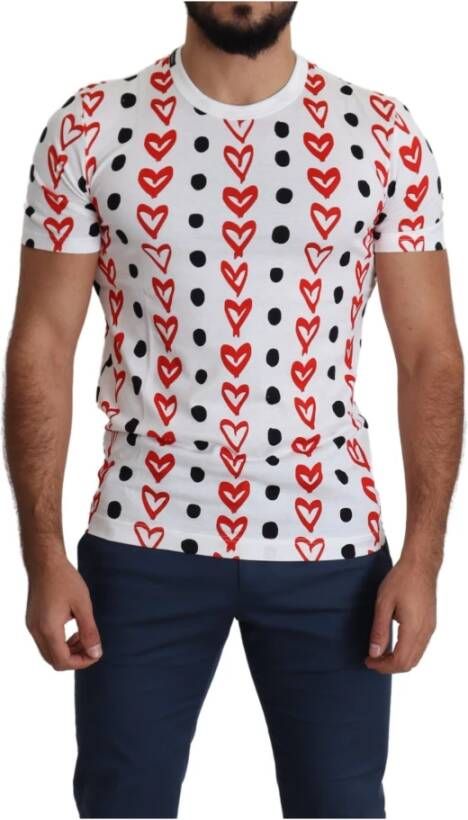 Dolce & Gabbana White Hearts Print Cotton Men Top T-shirt Wit Heren