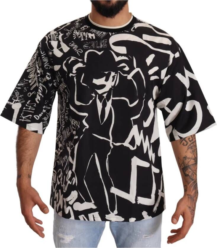 Dolce & Gabbana Zwart Wit Jazz Print Katoenen T-shirt Black Heren