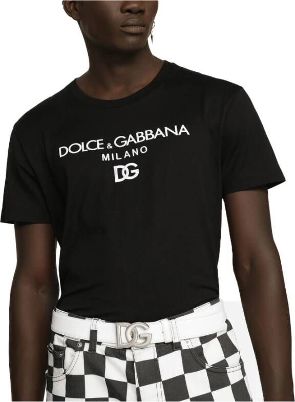 Dolce & Gabbana Zwarte T-shirt met geborduurd logo Black Heren
