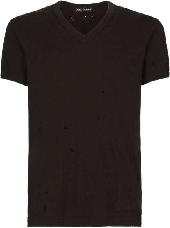 Dolce & Gabbana Zwart Logo-Patch V-Hals T-Shirt Black Heren