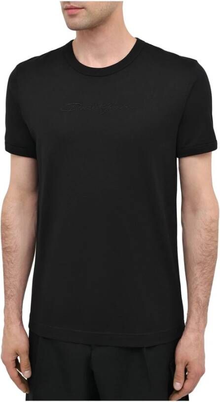 Dolce & Gabbana Katoenen T-shirt met DG Milano Logo Borduurwerk Black Heren