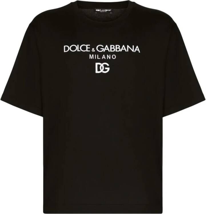 Dolce & Gabbana Zwarte T-Shirt Ricamo Collectie Black Heren