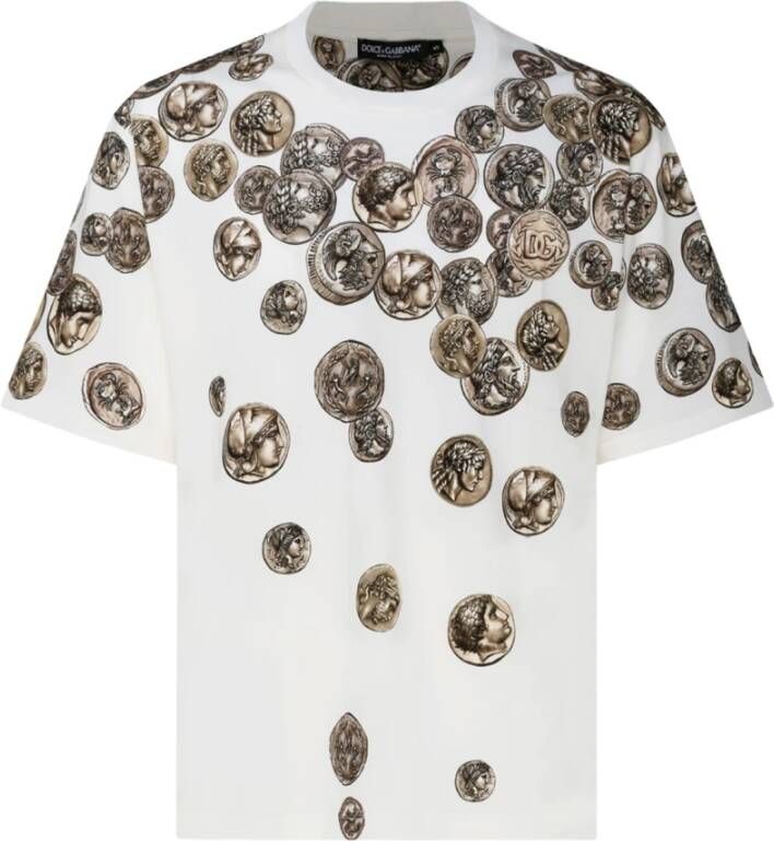 Dolce & Gabbana Beige Katoenen Grafisch Print T-Shirt Oversize Fit Beige Heren