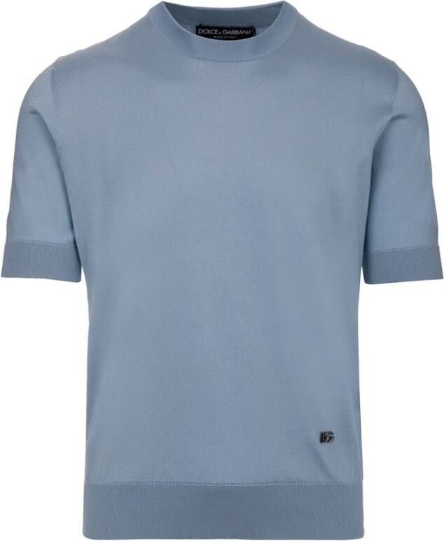 Dolce & Gabbana Luxe Zijden T-Shirt in Blauw Poeder Gray Heren
