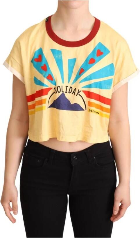 Dolce & Gabbana Yellow Print Cotton Cropped Top T-shirt Geel Dames
