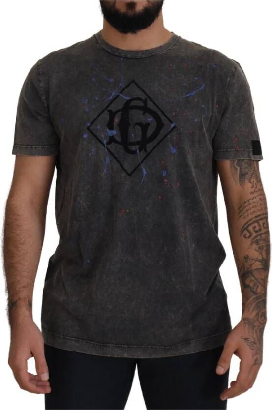 Dolce & Gabbana Grijze DG Logo T-shirt met verkleurend effect Gray Heren