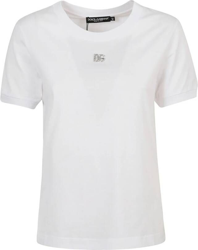 Dolce & Gabbana Monogram Plaque Katoenen T-shirt White Dames
