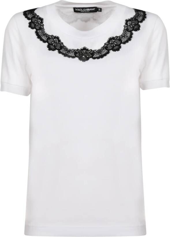 Dolce & Gabbana Witte T-shirt met kanten inzetstukken en DG-logo White Dames