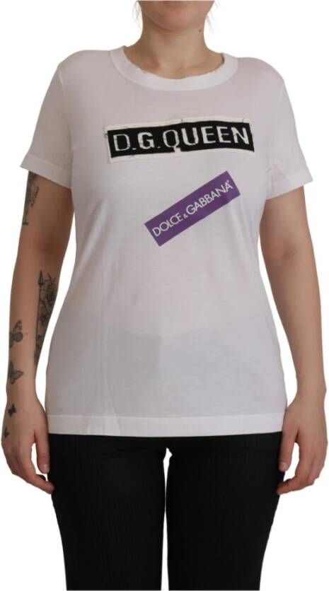 Dolce & Gabbana Witte DG Queen Patch Katoenen T-shirt White Dames