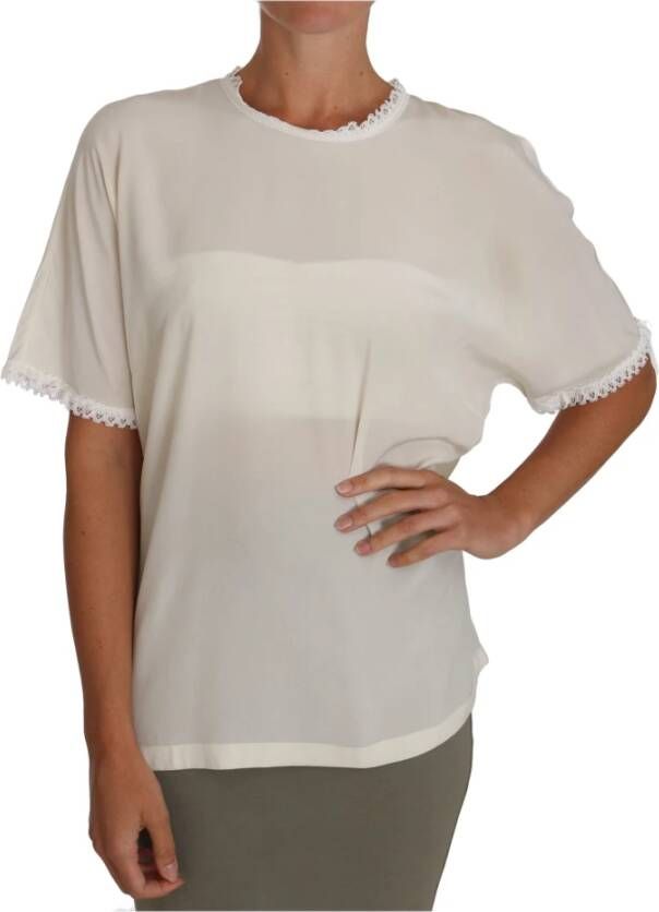 Dolce & Gabbana Zijden Kant Boven Blouse T-Shirt White Dames