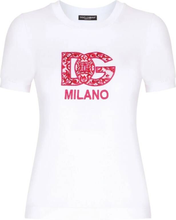 Dolce & Gabbana Logo-Print T-Shirt in Rood en Wit White Dames
